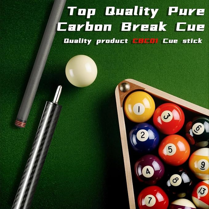 CROWN ME Carbon Fiber Break Pool Cue Stick 20OZ Weight, 13mm Tip Break Carbon Fiber cue, 58" Cue Stick