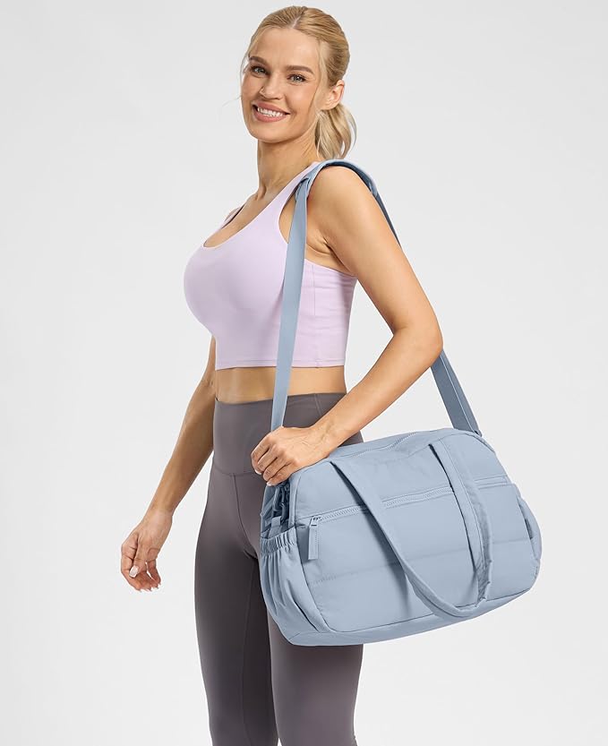 Gym Bag for Women, Travel Duffle Bags with Wet Pocket, Lightweight Carry on Bag Overnight Weekender Duffel Bag, Water Resistant (Haze Blue)