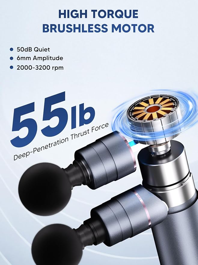 arboleaf Massage Gun Deep Tissue with Double Heads, Full-Metal Electric Portable Handheld Massager for Back, Shoulder, Sore Muscles, Pain Relief, 5 Modes, Seamless Speed Control