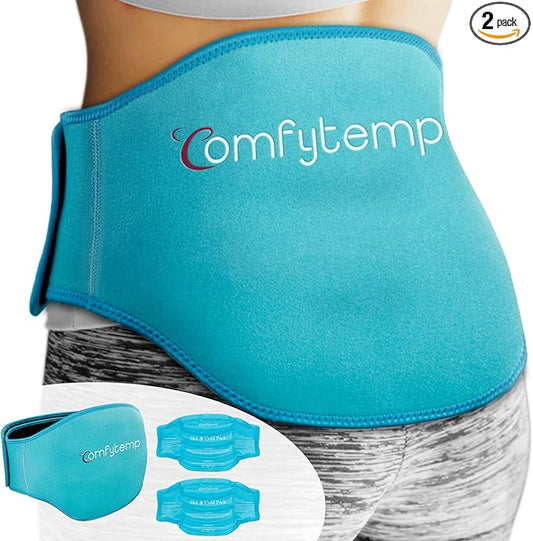 Comfytemp Ice Pack for Back Pain Relief, 2 Packs, FSA Eligible, Reusable Gel Lower Back Wrap Ice Brace for Sciatica Injuries, Hot Cold Compression for Lower Lumbar, Waist, Men Women After Surgery Gift