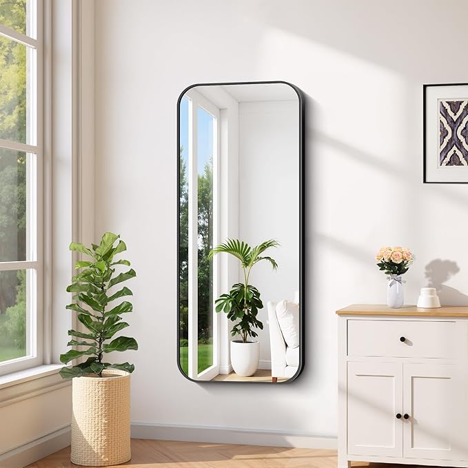 FORBATH Bathroom Mirror 20" x 48", Rectangle Black Bathroom Mirror with Black Aluminum Frame Rounded Corner, Wall Mounted Mirror for Bedroom Entryway Living Room