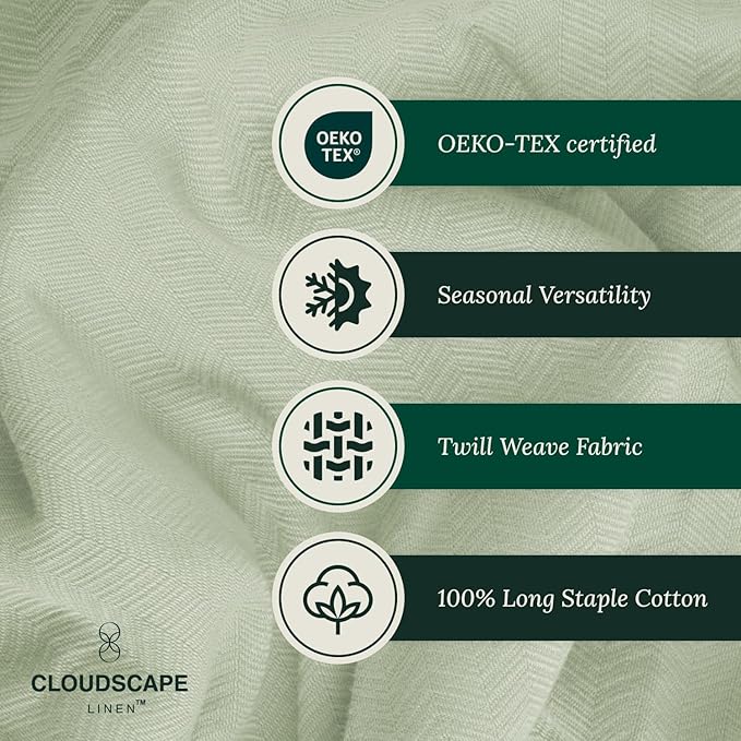 Cloud Scape Linen 100% Cotton Queen Size Blanket, Herringbone Pattern, Lightweight Summer Blanket,Best Gifts for Women, fits Full Size Bed, 92 x 92, Seafoam Green
