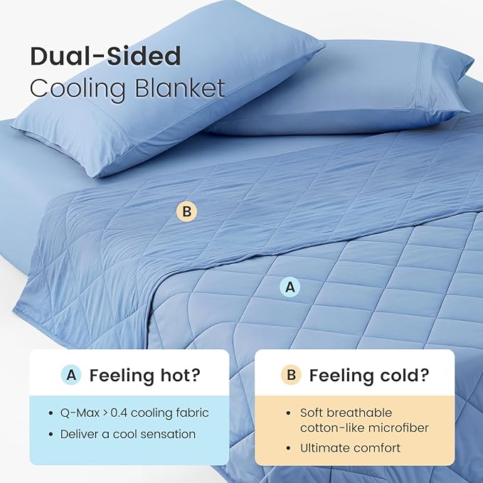Cozy Bliss Cooling Blanket for Hot Sleepers, Q-Max 0.4 Cooling Comfort Queen Size, Cold Blankets for Night Sweats Sleeping, Ultra-Cool Lightweight Breathable Summer Blanket for Bed