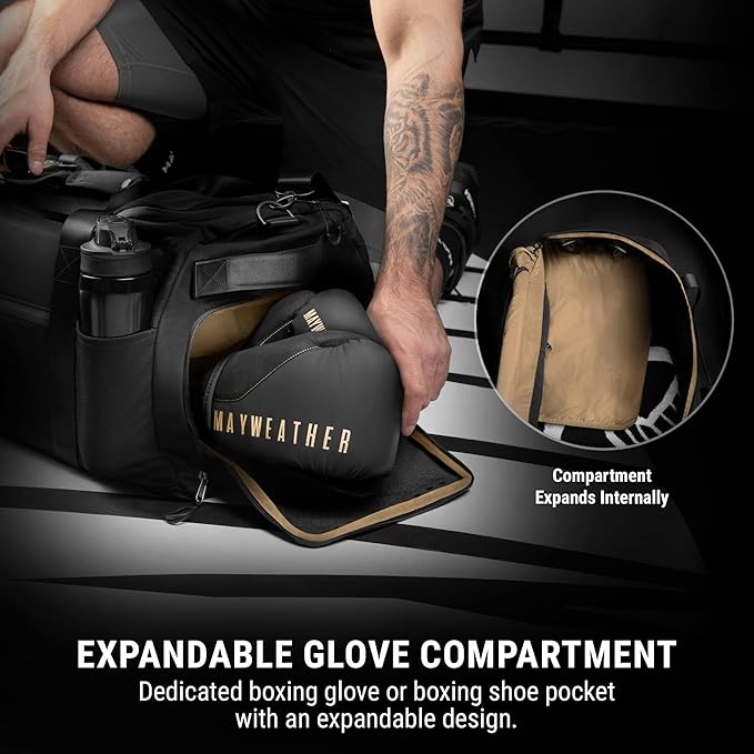 Hayabusa Mayweather Airstream Duffle Gym Bag for Women and Men - Black/Gold, 50L