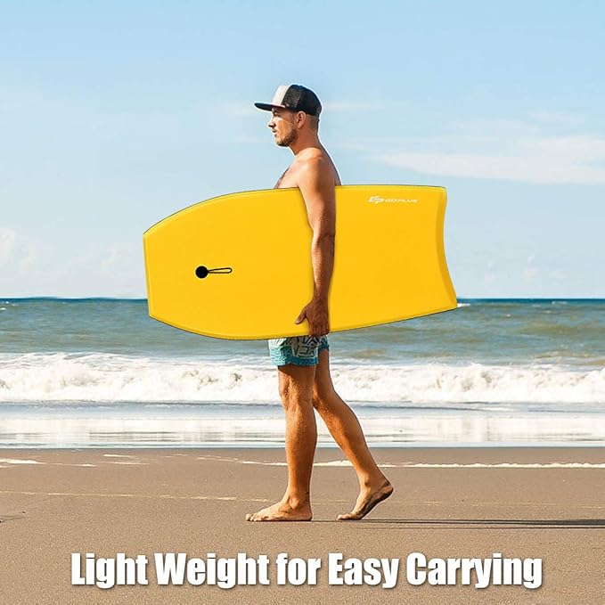 Goplus 41''/37''/33'' Lightweight Body Board for Beach, Surf Board with EPS Core, XPE Deck, HDPE Slick Bottom, Wrist Leash, Bodyboard for Kids Adults Surfing