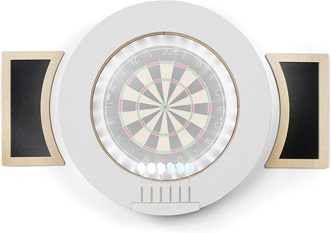 Dart Board Cabinet Set with LED Light; Bristle Dartboard, Built in LED Light, Darts and Chalkboards
