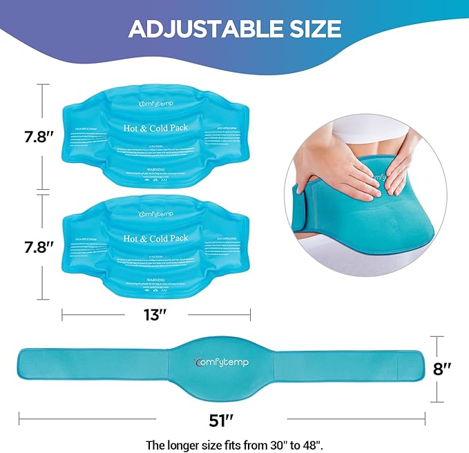 Comfytemp Ice Pack for Back Pain Relief, 2 Packs, FSA Eligible, Reusable Gel Lower Back Wrap Ice Brace for Sciatica Injuries, Hot Cold Compression for Lower Lumbar, Waist, Men Women After Surgery Gift