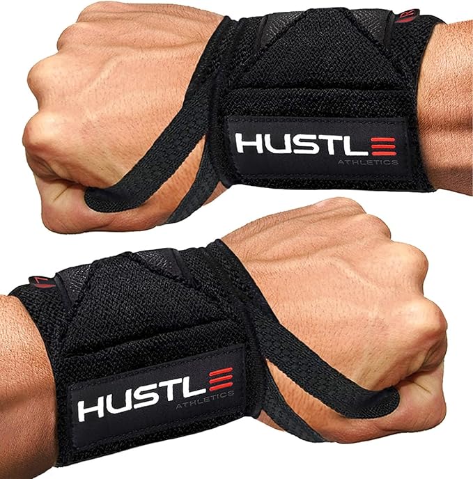 Hustle Athletics Wrist Wraps for Weightlifting – Max Wrist Support for Safe & Heavy Lifts, USPA Approved 18" & 12" Lengths, Thumb Loop Gym Straps for Powerlifting & Weight Lifting for Men and Women