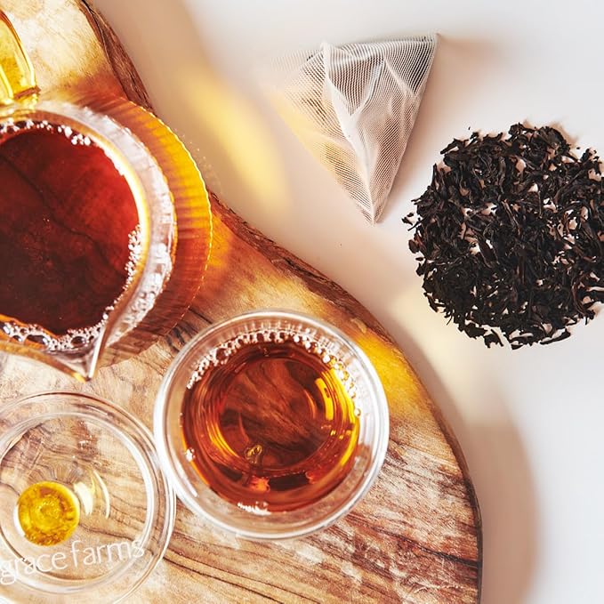 Grace Farms Organic English Breakfast Black Tea, 16 Pyramid Sachets | Fairtrade & Kosher |Gives Back 100% of Profits