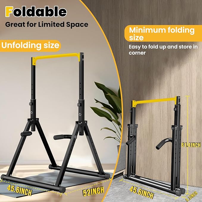 DOBESTS Foldable Power Tower Pull Up Bar Dip Station Adjustable Multifunction Workout Pull Up Tower Station Gym Strength Training Equipment for Home Outdoor, Triangular Legs, Support 700lbs