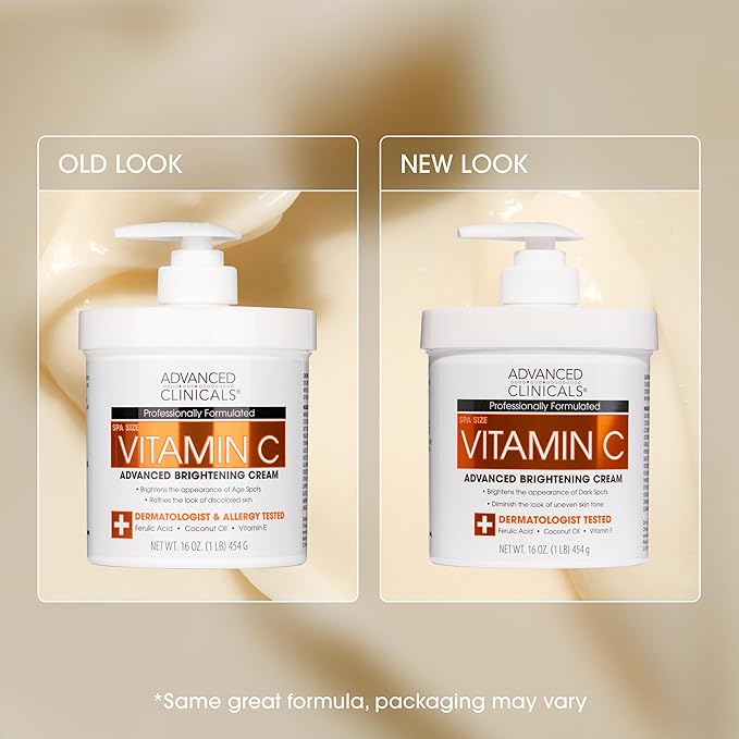 Advanced Clinicals Vitamin C Cream Visibly Brightening Body Lotion | Vitamin C Moisturizer Skin Care Body Cream For Women & Men Helps Visibly Improve Look Of Dark Spots & Uneven Skin Tone, 16 Ounce