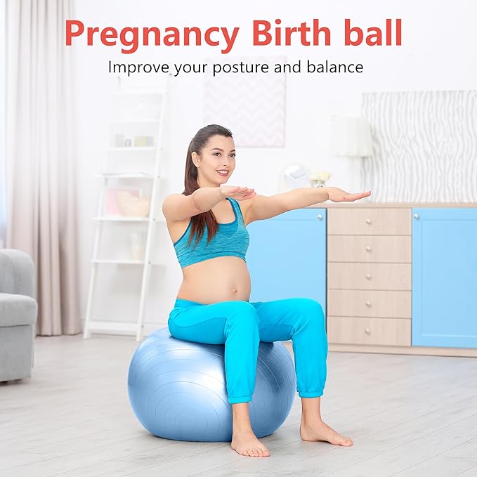 Exercise Ball for Balance Stability Fitness Workout Yoga Pilates at Home Office & Gym Birthing Ball for Pregnancy, Office Ball Chair
