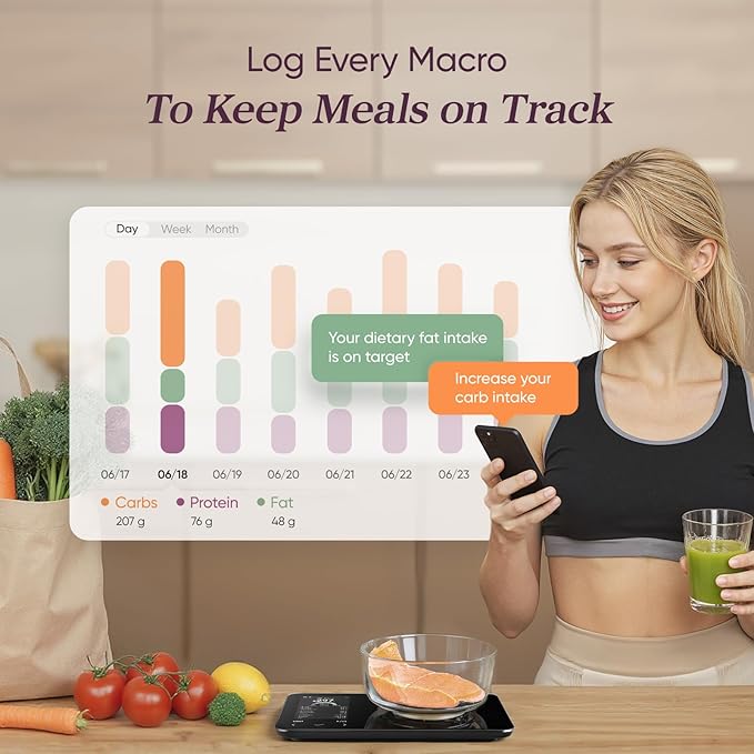 COSORI Smart Digital Food Kitchen Scale with Nutritional Calculator, On-Screen Nutrient Info, Free App for Calorie & Macro Tracking, AI Scan, Personal Goals, for Weight Loss and Keto, 11lb/5kg
