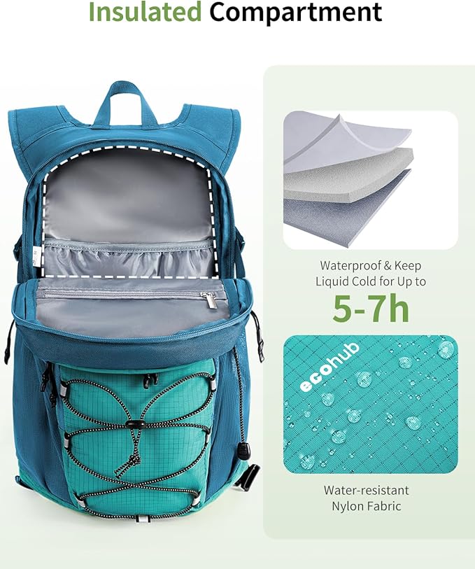 ECOHUB Hydration Backpack for Men Women, 20L Lightweight Hiking Daypack Cycling Backpack with 2L Water Bladder, Insulated Hydration Pack with Waist Pack