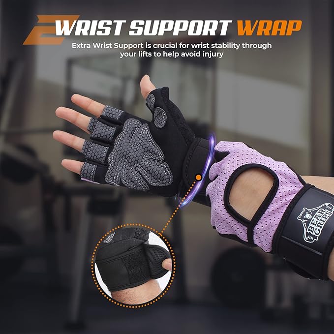 Bear Grips Weight Lifting Gloves for Men & Women | Half Finger Lifting Gloves | Full Finger Workout Gloves for Men | No Finger Exercise Gloves l Compression Weightlifting Gloves | Gym Gloves for Men