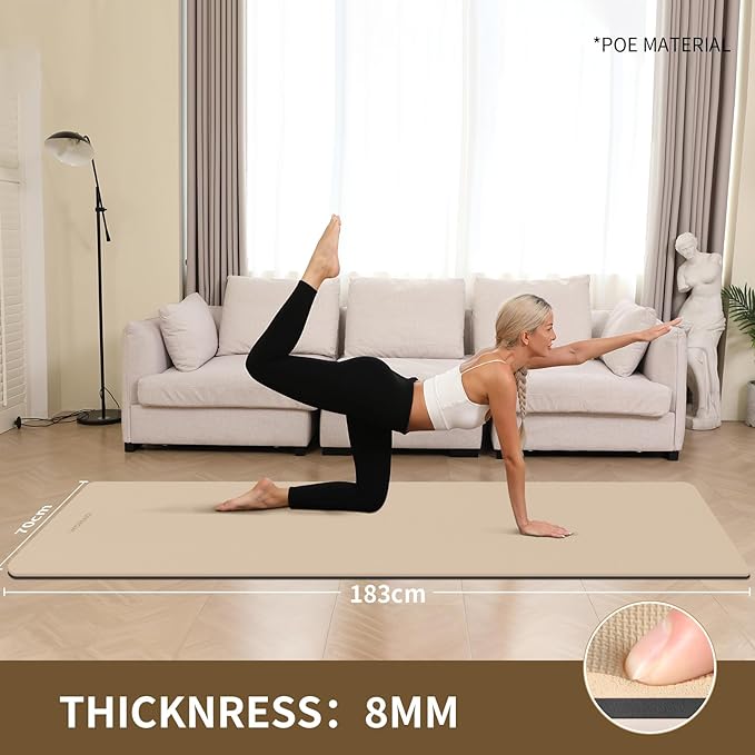Extra Thick 8mm Yoga Mat, 72"x28" Non Slip Exercise Mat, Reversible 2-Sided Dual Color Premium POE Material, with Carrying Strap for Yoga, Pilates, Home Gym