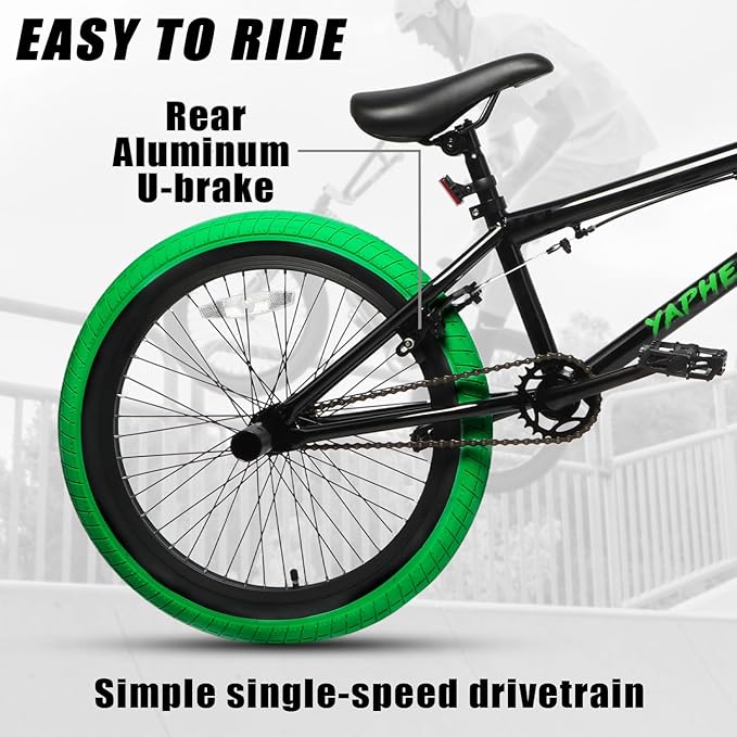 Freestyle BMX Bike, 20 Inch Yaphet Bicycle for Teen Beginner and Adult Riders, Bike with Hi-Ten Steel Frame, Multiple Colors