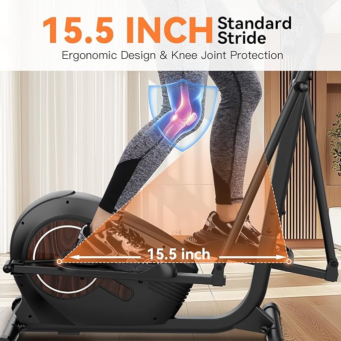 ANCHEER Elliptical Machine, Elliptical Exercise Machine with Quiet Magnetic Drive,14 Resistance Levels, Pulse Rate Monitor, LCD Monitor, 15.5IN Stride, Elliptical Trainer for Home