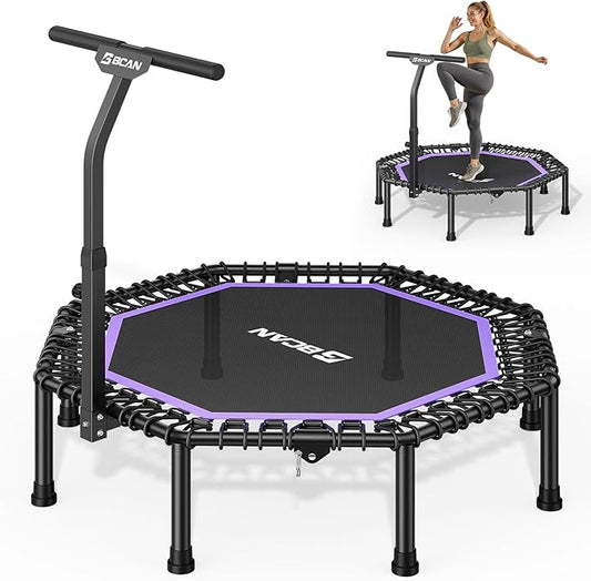 BCAN 51" Octagonal Mini Trampoline, Max Load 450 LBS Fitness Trampoline with T-Adjustable Handle Bar, Silent Bungees, Larger, More Stable, Quieter Exercise Rebounder for Adults Indoor/Garden Workout