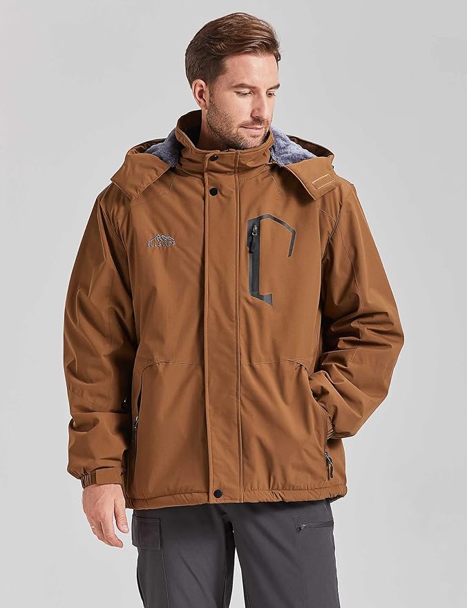 ELLSWOS Men's Waterproof Ski Jacket Winter Snow Coat Warm Hooded Raincoat Windproof Windbreakers