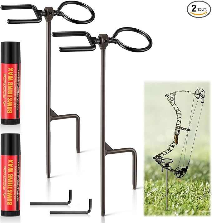 High Performance Portable Archer's Ground Bow Stake with Bowstring Wax, Durable and Versatile, Includes 360° Rotating Fork and Arrow Ring