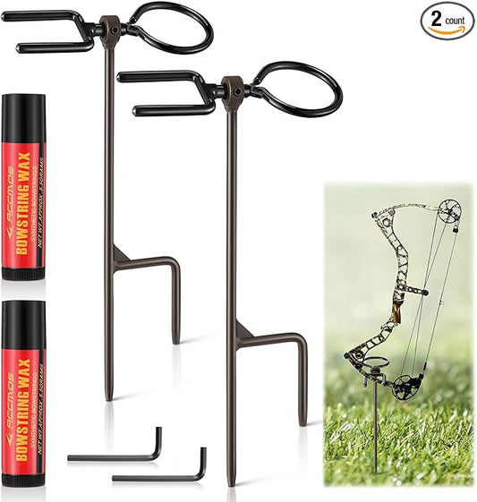 High Performance Portable Archer's Ground Bow Stake with Bowstring Wax, Durable and Versatile, Includes 360° Rotating Fork and Arrow Ring