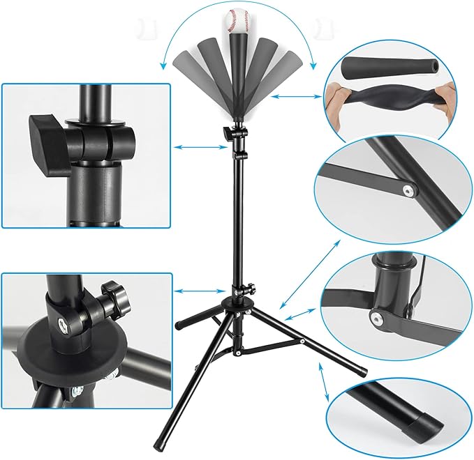 Batting Tee Baseball Tee,Softball Travel Portable Tee Tripod Stand Rubber Tee for Batting Training Practice with Carrying Bag