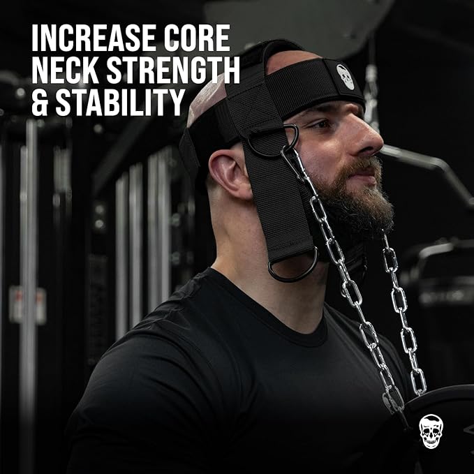 Gymreapers Neck Harness - Heavy Duty Stainless Steel Chain, Adjustable Neoprene Strap, Trainer for Strength & Pain Relief