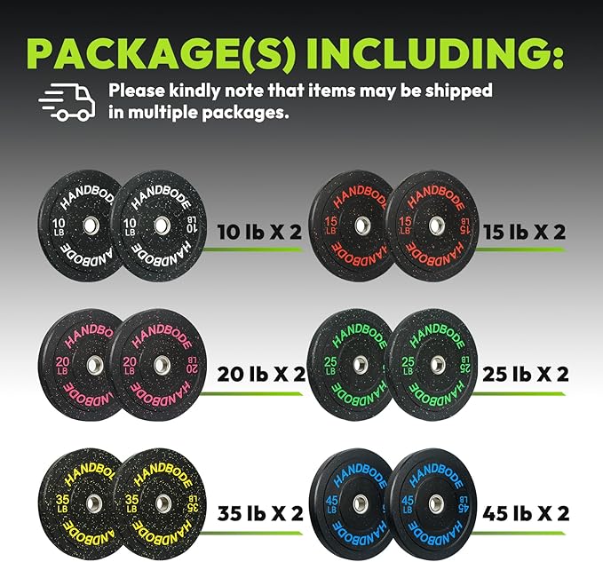 Colored Bumper Weight Plates Olympic Weight Plate Set 2-Inch, 10/15/20/25/35/45/55 lb Barbell Weight Plates Set for Home Gym, Rubber Strength Training Weights Plates for Weight Lifting