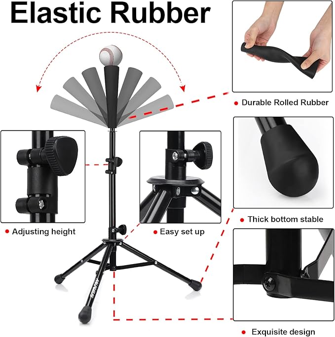 Baseball Tee Batting Tee Softball Tee Portable Travel Hitting Tee,Easy Adjustable Height,Stable Tripod Stand