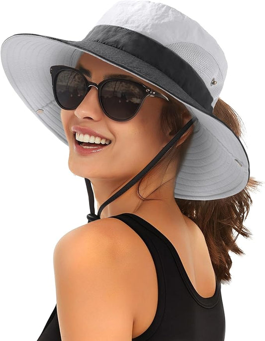 FURTALK Womens Sun Hat with Ponytail Hole Beach Hiking Summer Wide Brim UPF 80+ Outdoor Protection Foldable Bucket Hat