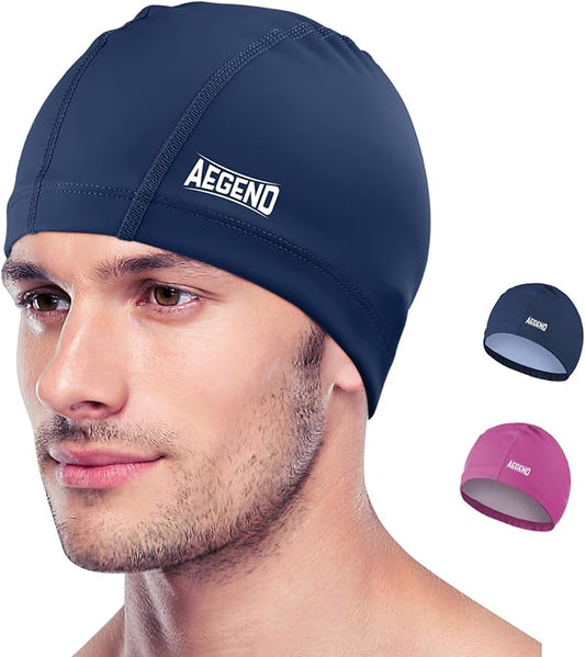 Aegend Fabric Swim Cap, Silicone Waterproof Layer - Breathable Cloth Swimming Cap, Keep Hair Dry with Hight Elasticity for Youth(8-16) Adult, 2 Sizes to Choose