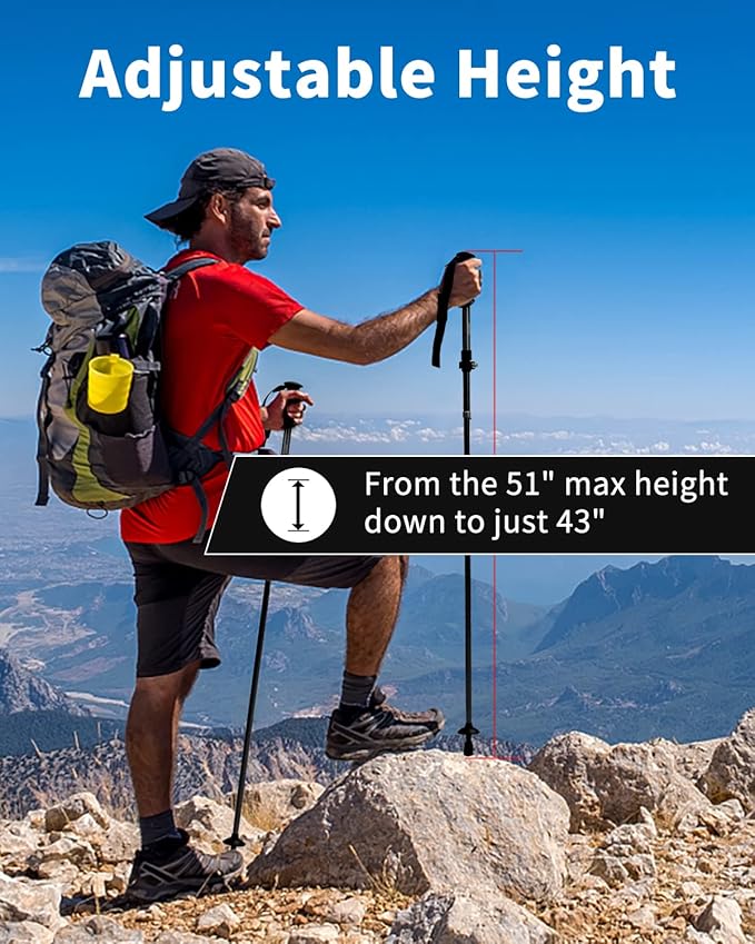 AISUNOURDOOR Lightweight Adjustable Trekking Poles, Aluminum Collapsible Travel Hiking or Walking Sticks for Women Children, with One Disposable Raincoat