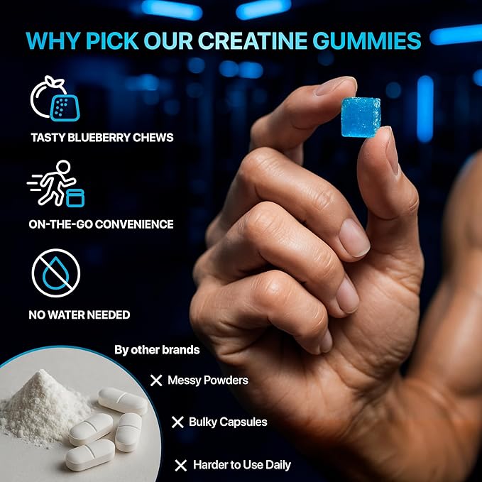 Creatine Monohydrate Gummies 8500mg Complex for Men & Women - Pre Workout Creatine Chews for Muscle Growth, Strength & Energy, Sugar Free, Vegan, Blueberry Flavor - 120 Count