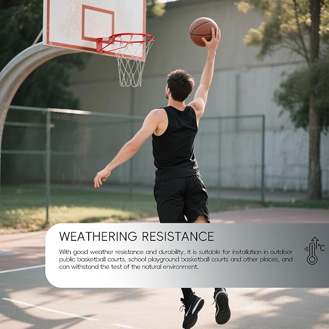 Basketball Net, Stainless Steel Braided Chain Heavy Duty, Standard Basketball Net (12 Links), Quick Installation. Suitable for Indoor and Outdoor Climates