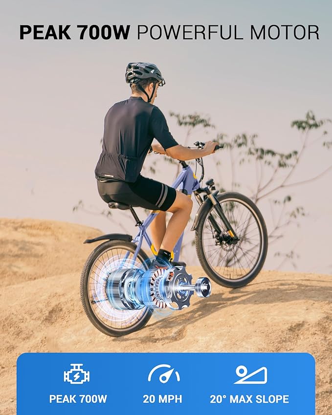 Electric Bike for Adults,26" E-Bike with 700W Peak Motor 21-Speed,Up to 50 Miles Removable Battery,Front Fork Suspension Dual Disc Brakes,Ebikes for Adults Commute Mountain All Terrain