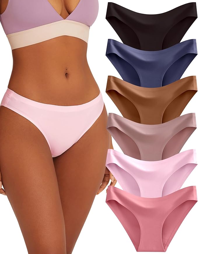 FINETOO 6 Pack Women’s Seamless Hipster Underwear No Show Panties Invisibles Briefs Soft Stretch Bikini Underwears XS-XL