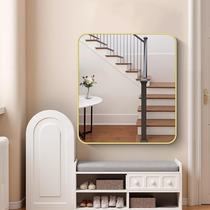 FORBATH 40x36 Inch Gold Bathroom Mirror for Over Sink, Large Rectanglar Wall Mirror with Metal Frame, Rounded Corners for Bathroom, Bedroom, Entryway Decor (Horizontal or Vertical)