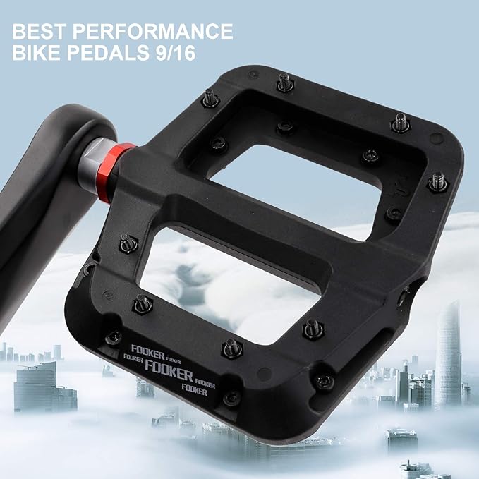 FOOKER MTB Pedals Mountain Bike Pedals 3 Bearing Non-Slip Lightweight Nylon Fiber Bicycle Platform Pedals for BMX MTB 9/16"