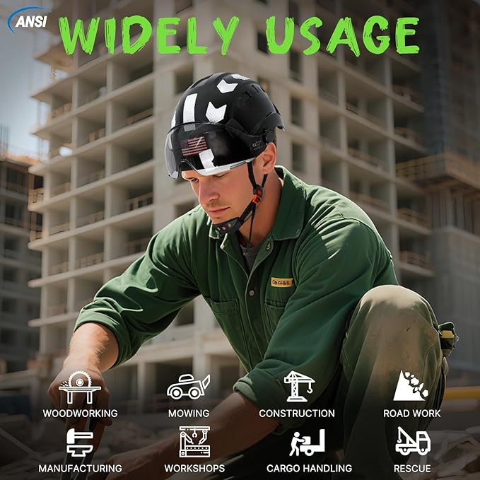 AOLAMEGS Construction Safety Hard Hat - ANSI Z89.1 Type Ι OSHA Approved Safety Helmets with Chin Straps Lightweight Reflective Vented ABS Hard Hats For Men Women Industrial Workwear 6-point Suspension