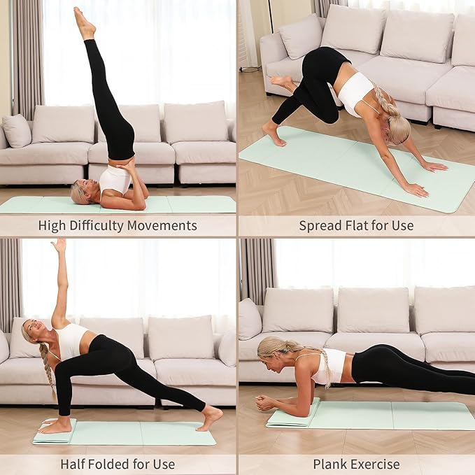 Foldable Yoga Mat - 10mm Extra Thick, 75"26" Non-Slip Exercise Fitness Mat | SGS Eco-Certified, Portable for Yoga/Pilates/Studio/Home Workout
