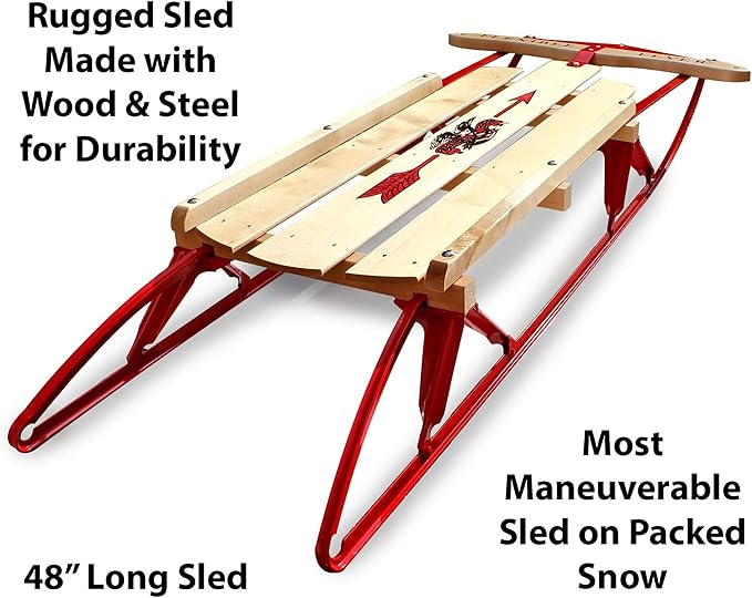 Flexible Flyer Metal Runner Sled. Steel & Wood Steering Snow Slider