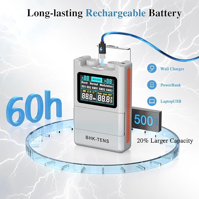 Digital TENS Unit with 8 Electrodes Pads, EMS TENS Unit Muscle Stimulator for Back Pain Relief, Upgraded Color LCD TENS Machine, Rechargeable Tens Massager for Neck Pain Relief, Sciatica Pain Relief