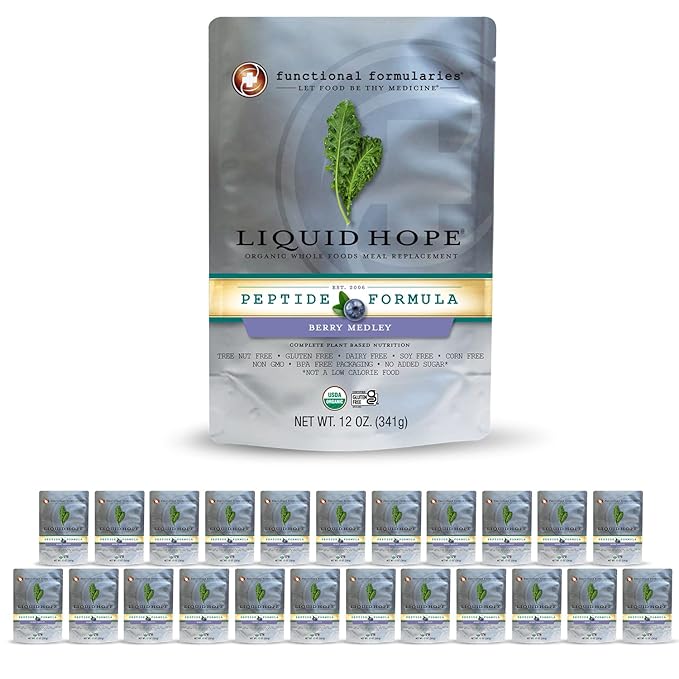 Functional Formularies Liquid Hope Peptide Berry Medley, Organic Tube Feeding Formula And Nutritional Meal Replacement Supplement, 12 Fl. Oz. Pouch, Pack of 24, Total: 288.0 Fl Oz