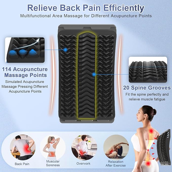 Back Stretcher for Lower Back Pain Relief, 4 Level Adjustable Arch Lumbar Back Cracker Board, Back Cracking Device, Back Massager for Scoliosis, Spine Decompression Support - Grey