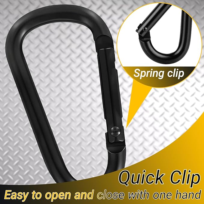 Heavy Duty Aluminum D Carabiner Clips & Key Rings, Black & Sliver Corrosion Resistant Keychain for Keys, Outdoor Sports, Hiking, Camping, Fishing & Hanging Gear