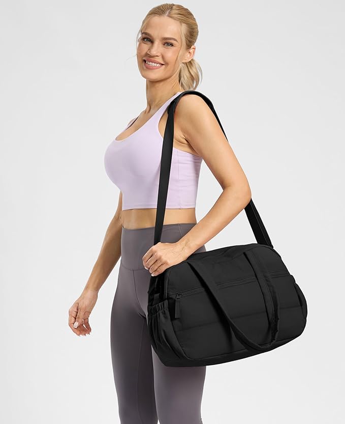 Gym Bag for Women, Travel Duffle Bags with Wet Pocket, Lightweight Carry on Bag Overnight Weekender Duffel Bag, Water Resistant (Black)