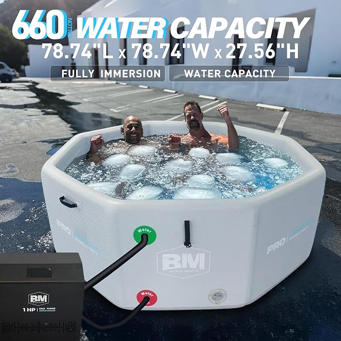 Inflatable Octagonal Ice Bath Tub with1 HP Chiller, Hot & Cold, Ozone, WiFi, Dual Filters, Fast Cooling, 660 Gallon, 78.74" x 78.74" x 27.56", Cold Plunge Tub for Recovery, Fits 8-10 People