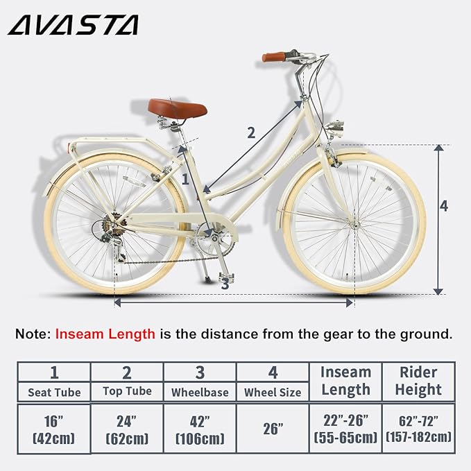 AVASTA Astrid Vela Hybrid Bike for Adult Women Female Lightweight Step Through 26 Inch High Tensile Steel Frame City Commuter Comfort Lady Bicycle, 6-Speed, Multiple Colors