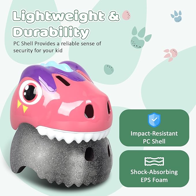 Dinosaur Bike Helmet for 1-3-5-8 Toddler Baby Kids, Lightweight Bicycle Helmet for Cycling Skateboard Roller Skate & Multi-Sports,2 Sizes for Boys and Girls